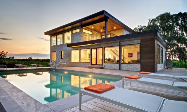 Einfamilienhaus mit flachdach bungalow Konstruktion verglasung Niagara Vineyard