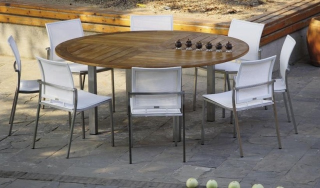 Gartentisch aus Holz runde platte-Corradi Metall-Säulenfuß
