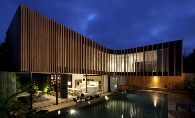 moderne Architektur Bauplan Holz Jalousien L-Form Australien Stadtvilla