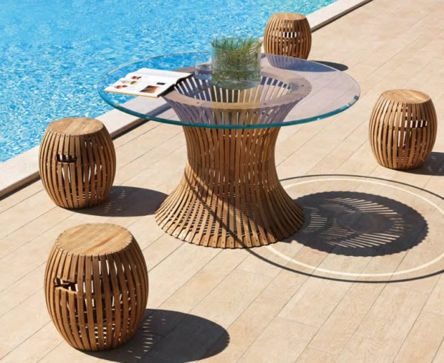 Holz-Gartentisch swing tischplatte rund aus Glas Sitzhocker-design