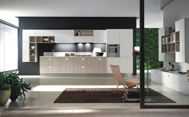 Küchen Design-italienisch quadra helles-Holz Lackfronten-composit