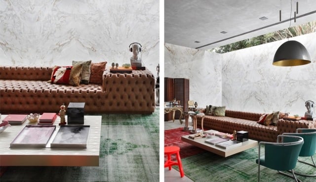 Ledersofa braun Pendelleuchte-design Möbel-Kombinieren mit teppich