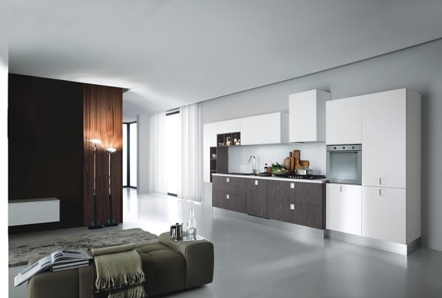 Moderne wohnküche- design einrichtung eingebaute-geräte quadra composit