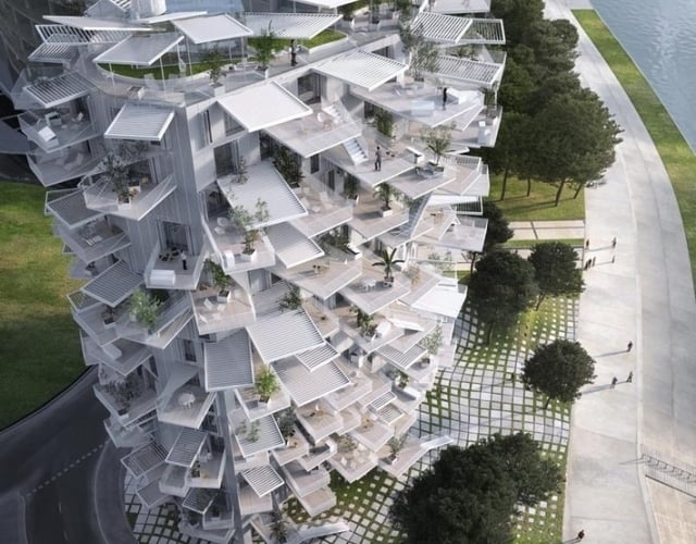 Montpellier neuer wohnviertel fujimoto wohnturm Appartements mit meerblick