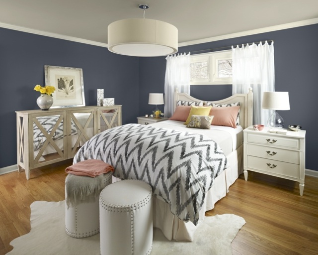 blau weiße Decke Laminatboden klassische Möbel