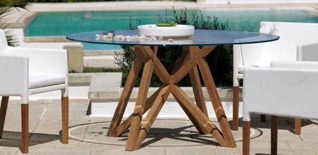 Sitzgelegenheiten für Gartenmöbel hochwertig-glasplatte tisch-rund Holzbeine 