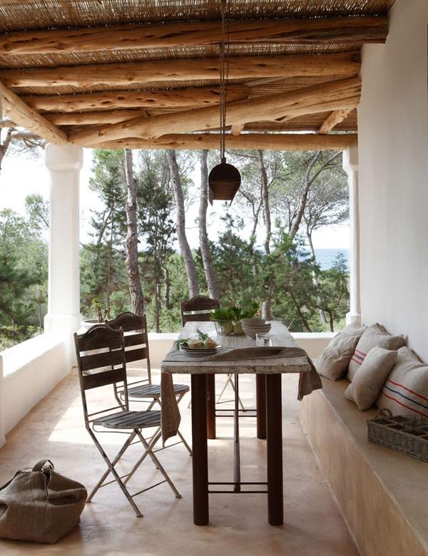 Terrasse Design-Rustikale Balken integrierte Sitzbank mit kissen