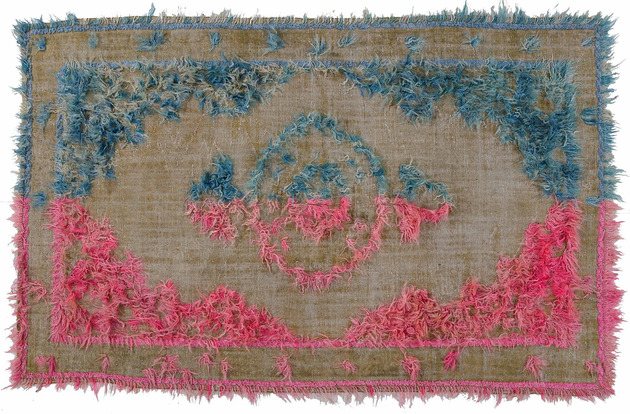 Vintage Mohair Teppiche handgeknüpft himmelblau pink