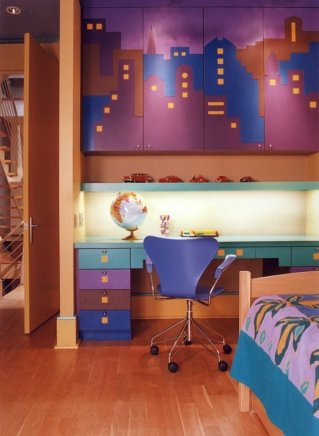 Wanddeko skyline muster Möbel-dekorieren Kinderzimmer schreibtisch
