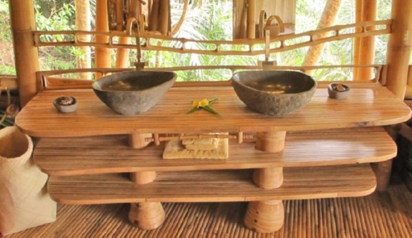 Waschbeckentisch aus rustikalem-Bambus holzmöbel exotische einrichtung