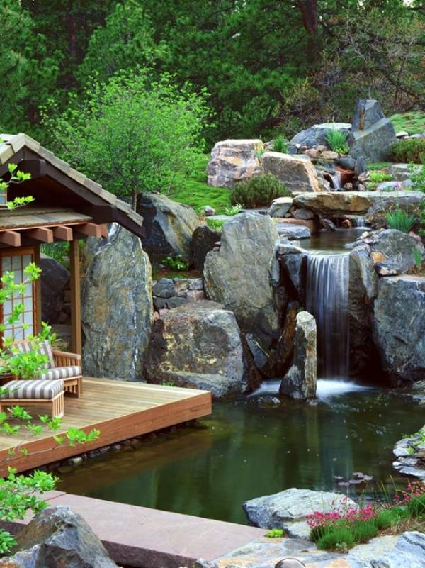 Wasserteich mit Wasserfall-Garten design Ideen zum wohlfühlen