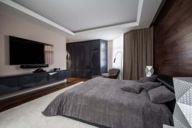 Wohnung einrichten schlafzimmer graue decke dunkel hell