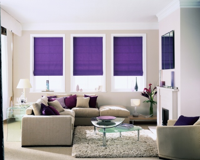 Wohnzimmer Farben weiß purpur Sichtschutz Faltrollos-Plissees und Jalousien 
