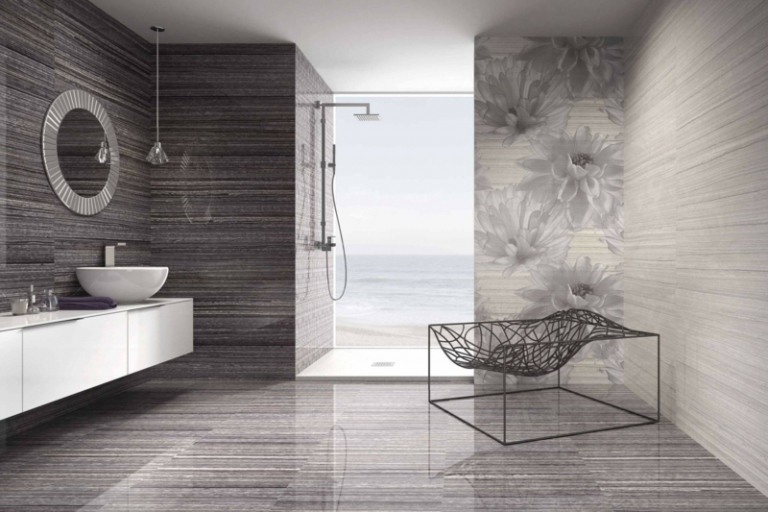 bad mit dusche offen elegant modern grau design stuhl metall dekor