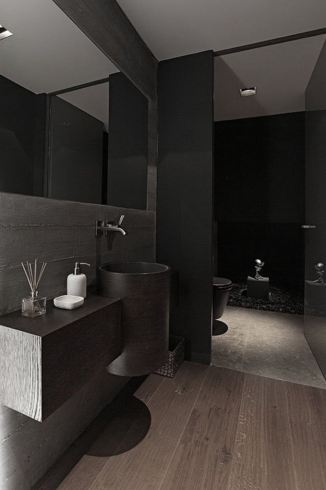 badezimmer design dunkelgrau runder waschbecken