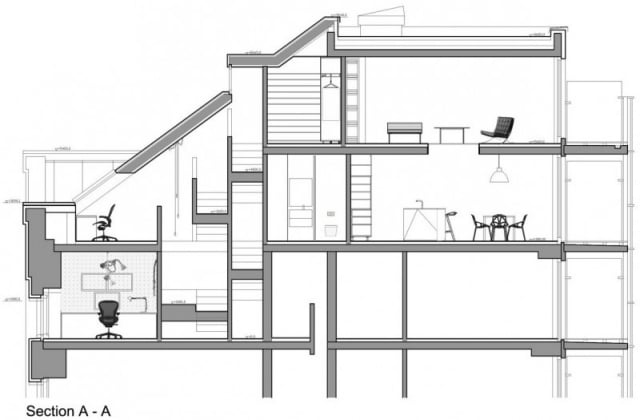 cornlofts triplex-wohnung prag b2 architekten plan querschnitt