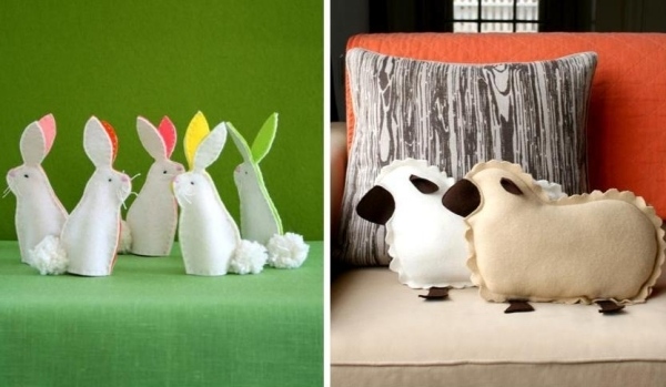 Couch Kissen-Schafe aus Filz-basteln Fingerpuppen Hasen Osterideen