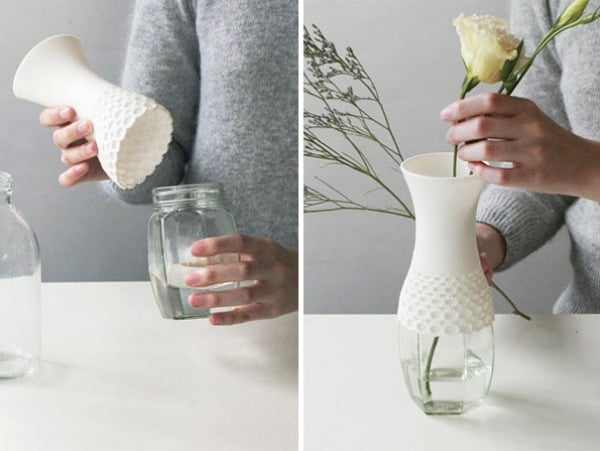 designer vase hülle upcycling projekt-alte-gläser flaschen
