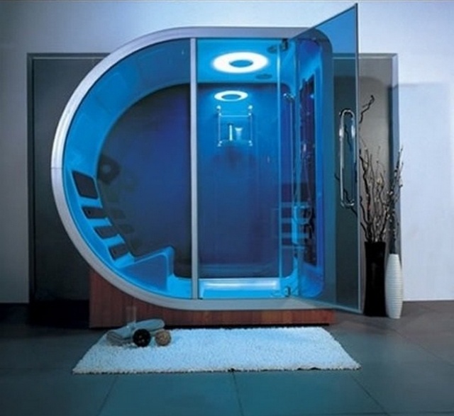futuristische duschkabine bleue led beleuchtung