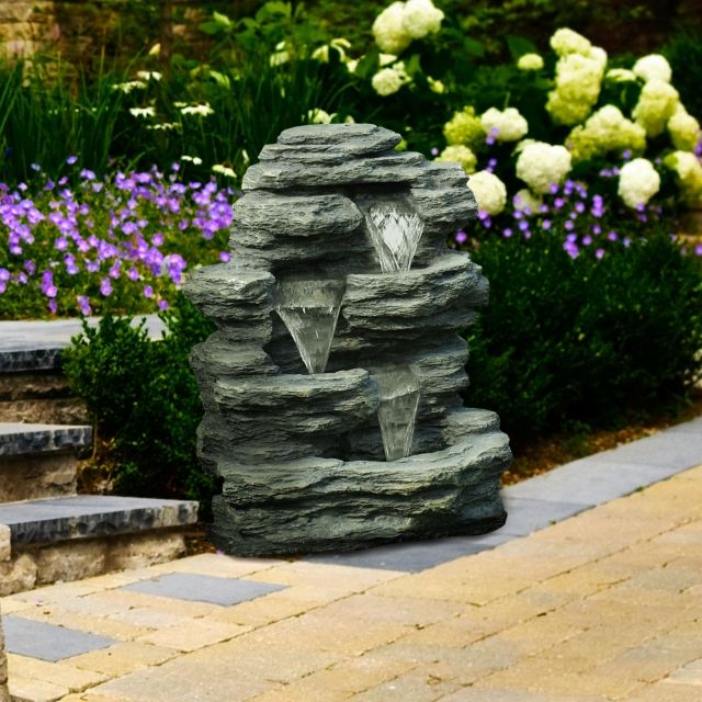 Garten-Brunnen aus Stein wasserfall schiefer optik