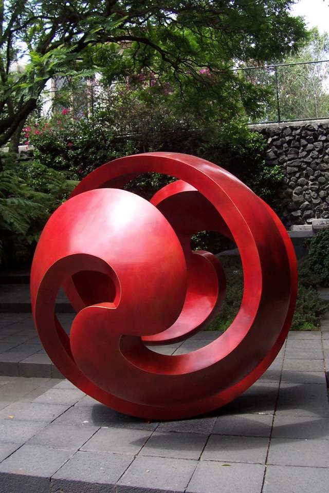 garten skulptur wählen moderner stil kugel rot