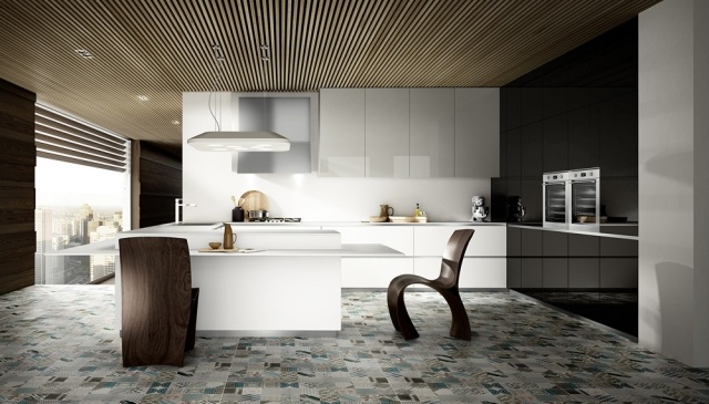 hochglanz küche-grifflose küchenmöbel mood Holzstuhl-design raumgestaltung