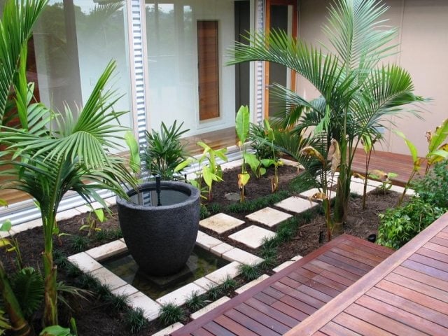 Grundlagen der Gartengestaltung tipps modernes design wasserspiel palmen