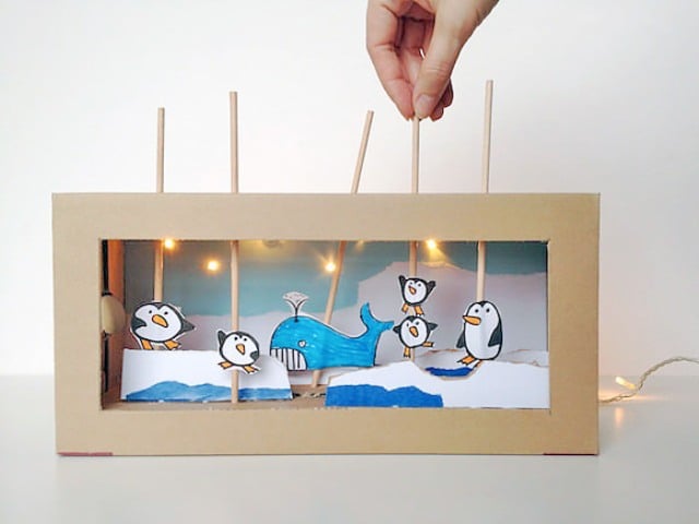 karton bemalen puppentheater für Kinder selber-machen