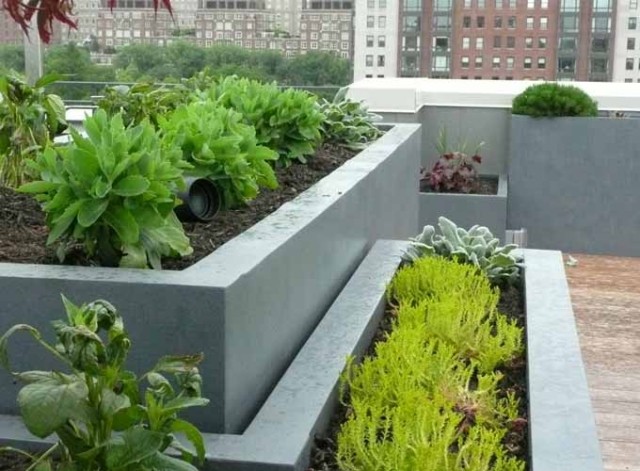 kleiner dachgarten-pflanzenkübel aus faserbeton