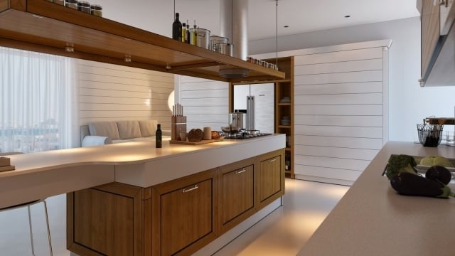 küche mit kücheninsel design 3d essbereich holzschränke