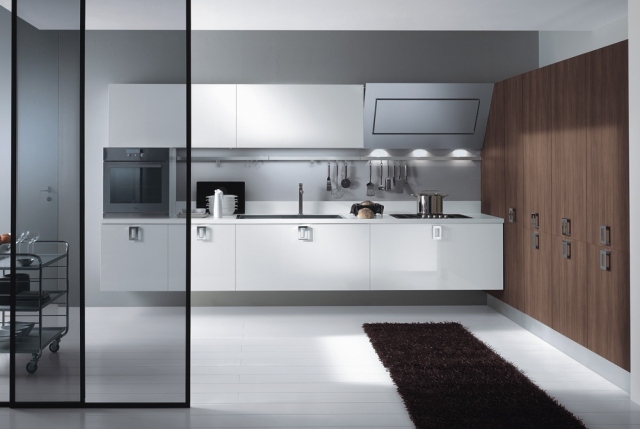 minimalistische weiße küche-making-modell grifflose küchenschränke composit