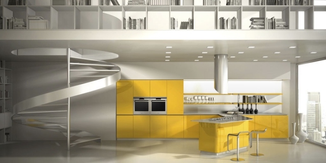 moderne designer küche gelb kochinsel SINUOSA Giancarlo Vegni