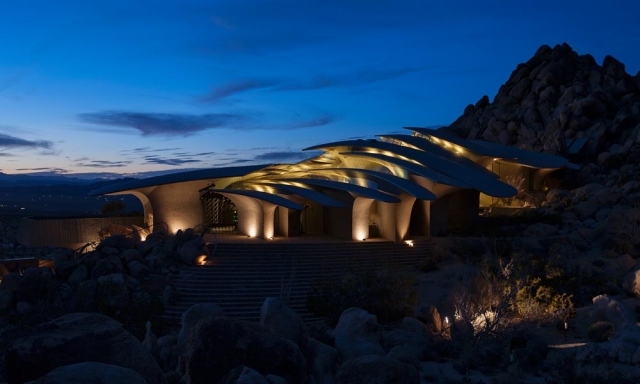residenz architektur in der kalifornischen-wüste nachbeleuchtung