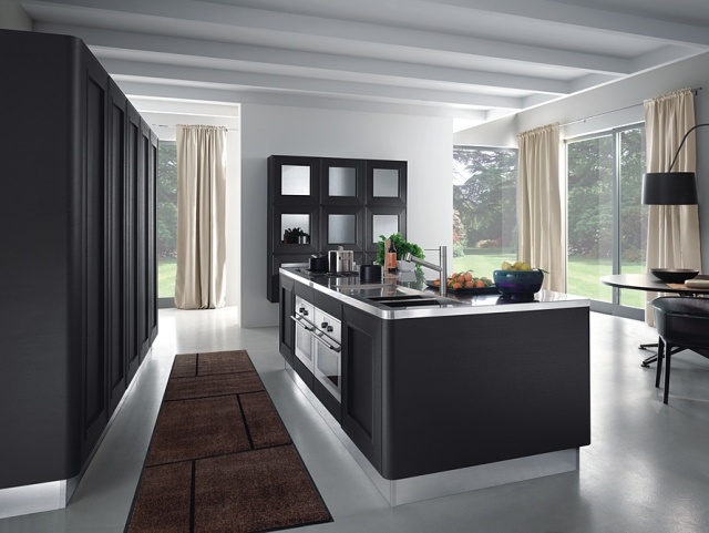 moderne küche schwarz edelstahl-eingebaute geräte melograno