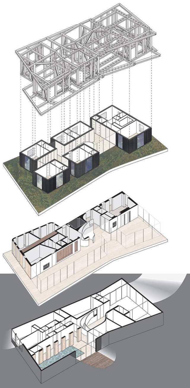 modernes flachdachhaus einrichtung einfache bauweise