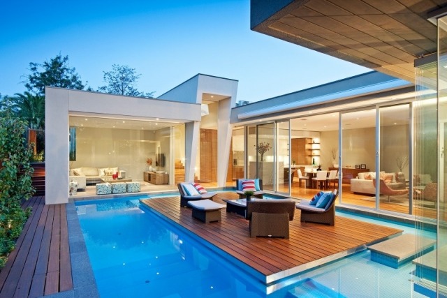 modernes wohnhaus australien terrasse pool mitten glas wände