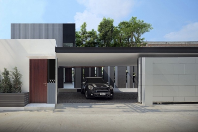 modernes wohnhaus mit garage bangkok thailand straßenansicht