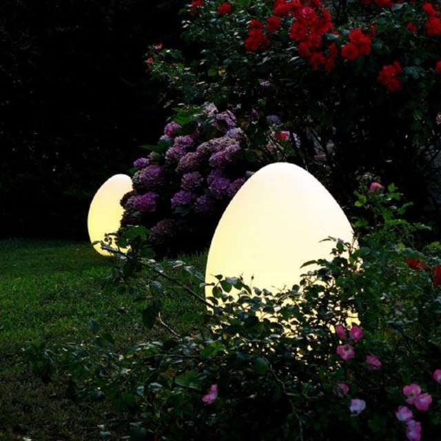 outdoor garten beleuchtung ideen-energie sparende lampen eiförmig