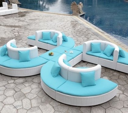 modulare lounge terrasse polstersofa weiß-blau
