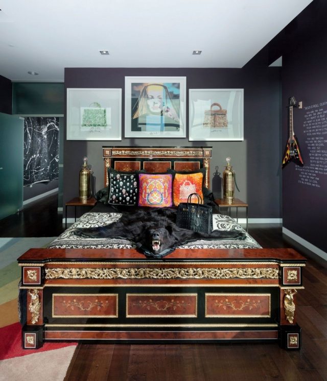 schlafzimmer männlich design graue wandfarbe teppich