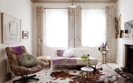 shabby-chic-einrichtungsstil-wohnzimmer-kuhfell-teppich