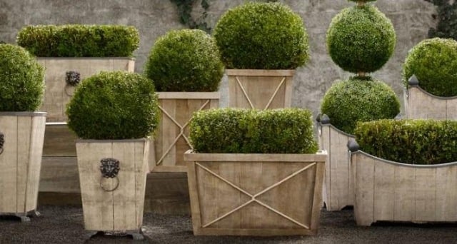vintage gartenkübel Holz-Kisten Ideen für Gestaltung Garten terrasse