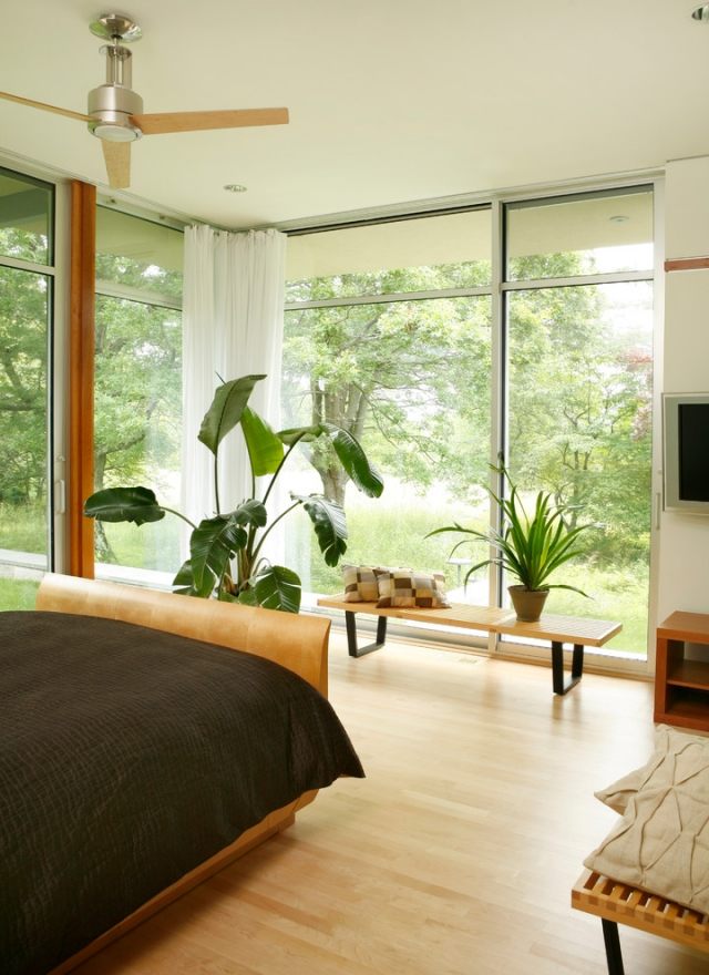 modernes schlafzimmer ventilator schlicht simple bepflanzung holz