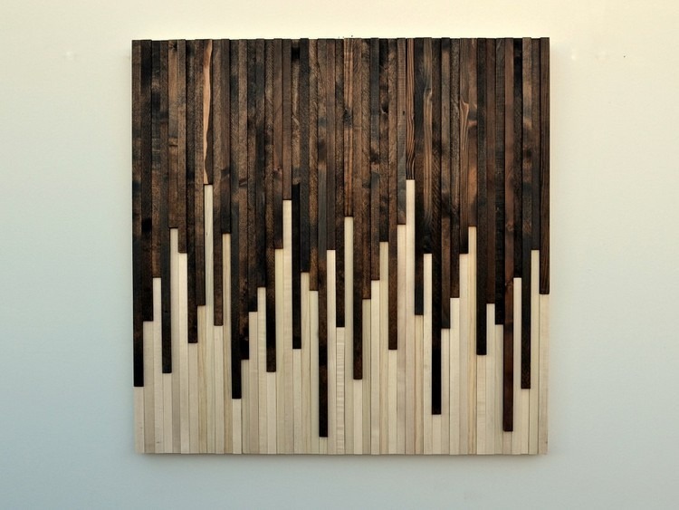 Wandkunst aus recyceltem Holz hell-dunkel-asymmetrisch