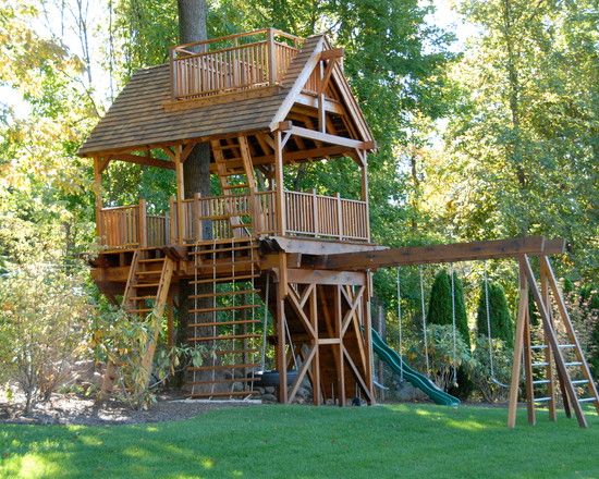Baumhaus aus Holz-ausstattung Kletterwände-Schaukeln leiter gartenhaus für kinder