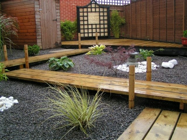 Sukkulenten Holzzaun Gartentor Gestaltung japanischer Stil