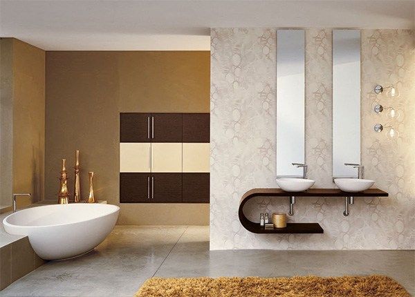 Gestaltungsideen für das Badezimmer beige braun farbpalette mild gemütlich 