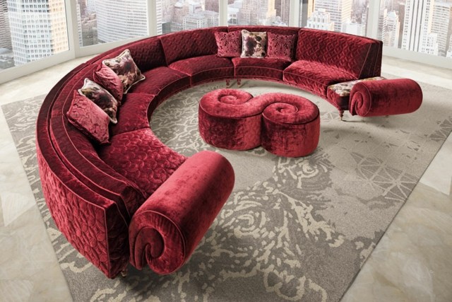 Halbrund Sofa Design Möbel Plüsche Polsterung beige Teppich
