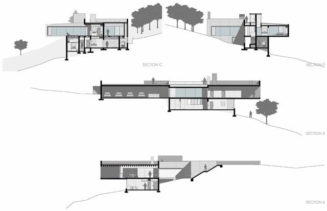 moderne minimalistische Architektur Bauplan drei Ebenen