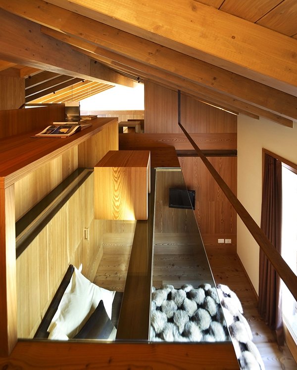 Holzhaus Satteldach Schlafnische Studio Fanetti-Holz innendesign